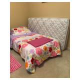 Twin size bed frame with cute bedding set and mattresses - MUST TAKE ALL
