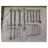 Grouping of various size wrenches - makers include Craftsman, Fuller, Great Neck