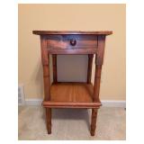 Antique Early American Pine Wood Accent Table with top drawer- 17” square x 28-1/2 tall