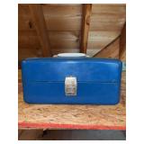 Vintage Union Steel Chest tackle box and contents of lures - handle needs repair