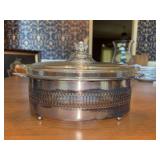 Beautiful Art Deco Silver Plated Oval Serving Piece with PYREX clear glass lidded casserole - 11” long x 4” tall