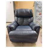 Faux Navy Blue Leather Rocker Recliner - Manual - shows slight wear from normal use but lots of life left - 35-1/2 x 23 x 18 tall to seat (38” tall overall)