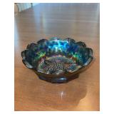 Vintage Fenton Carnival Art Glass Amethyst Raised Grapes & Leaves Nappy Bowl - 6-1/4”D x 2-1/4” tall