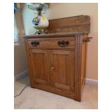 Antique Eastlake Victorian Golden Oak Washstand Commode Cabinet With Backsplash - 28 x 16 x 35 tall