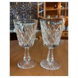 Set of (2) Waterford Crystal Water Goblets with Diamond Cut Design - 6-3/4” tall - small chip around rim on both