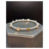 Brighton Silver-Tone Hinge Bracelet with Faux Pearl & Amber Crystals and magnetic closure