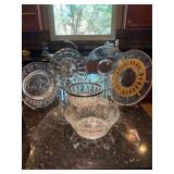 Grouping of clear glass serving pieces located in kitchen cabinet - please see all pics