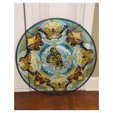 Incredibly beautiful round stained glass wall hanger with butterfly motif - 21-1/2”D
