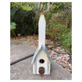 Wooden birdhouse with tin roof and antique doorknob for roost  - 19” tall