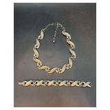 Vintage Crown Trifari Silver Tone Wave Link Chocker Necklace with matching bracelet