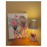 (2) home decor pieces - would be adorable for little girls room a wrapped canvas is 14 x 18 and lamp is heavy resin base (13-1/2” tall)