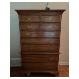 Thomasville Light Walnut Chest on Chest/Dresser/High Boy with Brass Pulls - 42 x 19 x 65 tall