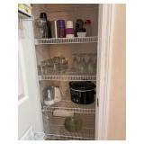 Contents of kitchen pantry - stemware, drinking glasses, GE Deluxe Chopper, Crock Pot