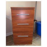 3-drawer wooden file cabinet and contents of office supplies in middle drawer - 15-1/2 x 18-1/2 x 30 tall