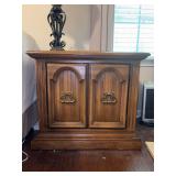 Vintage Broyhill 2-door nightstand - top needs refinished and left hand door hinge needs tightened - 28 x 17 x 25 tall