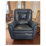 Lane Furniture faux blue leather manual recliner - reclines easily - 34-1/2 x 21 x 19 tall to seat (43 tall overall) - foot rest area is torn and cracked