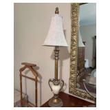 Adorable heavy resin, acrylic and metal base candlestick lamp with silk-like shade - working condition