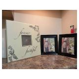 Grouping of (3) very nice picture frames - far left is 29” square wood - black lacquer are 8 x 10 (one has a small scuff)