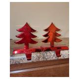 Set of (2) shiny bright red stockings holders - 5” across x 5-1/2” tall - slight peeling from normal use