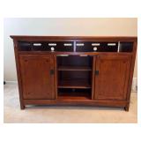 Solid wood cherry finish TV/Entertainment Console with 2 side doors - back panel needs attached on one end but this piece is solid and in good condition