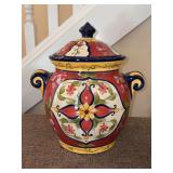 Beautifully designed Pier 1 earthenware lidded jar with rubber seal lid -