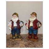 Pair of resin Santas in hard hats and holding architectural drawings -9-1/2” tall