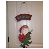 Fun & festive hanging wood & tin Christmas Welcome decor - 29-1/2” tall including wire hanger