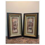 Pair of vintage framed art prints titled 'Spice Bath Panel I' by artist C. Winterle Olson - 9-1/2 x 15-1/2