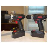 (2) Drill Master 18V 3/8' Cordless Drill/Drivers - batteries but no chargers - both batteries have a partial charge but chargers cannot be found