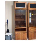 Tall oak WAMBOLD display cabinet with a glass-paneled upper section, a central open area, double door bottom cabinet and upper section for speaker - 24 x 26 x 77 tall