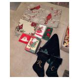 Wide variety and f Christmas decor - 2 velvet monogrammed stockings, velvet tree skirt, 100% cotton rug (24 x 36), placemats and more