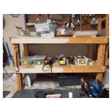 Handcrafted wood shop table - CONTENTS ON TOP/MIDDLE/BELOW NOT INCLUDED -  63 x 25-1/2 x 39-1/2 tall