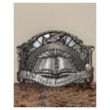 Vintage 1986 Siskiyou Buckle Co. solid steel belt buckle featuring an embossed The Word Of God Is Living And Powerful - 3-1/4 x 2-1/2