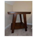 Rustic dark wood end table with a plank-style top and a lower storage shelf - 23-3/4 x 21-1/2 x 25 tall