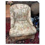 Sherrill occasional chair with asian themed upholstery. 29“ x 33“ with the seat height of 18 inches..
