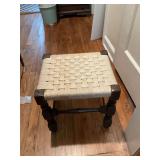 Vintage English oak woven stool 1940s. 14 1/2“ x 12 x14”