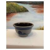 Vintage Rowe Pottery Works cobalt blue and gray miniature bowl. 4” Cambridge, Wisconsin.