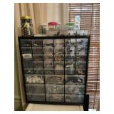 Two divided organizer drawer bins, full of miscellaneous hardware. (household and crafting) Includes items on top 14” x 16 1/2” and 18” x 8 1/2” both are 6 inches deep