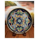 Talavera 11 1/4 inch Mexican painted pottery plate.Signed.