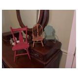 Three pieces of doll furniture ranging from 8 inches in height to 13 inches