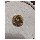 Vintage Italian micro mosaic gold tone metal brooch. Pretty floral design. Stamped Italy on back.