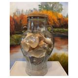 Large jar of shells with sand 8” x 12”