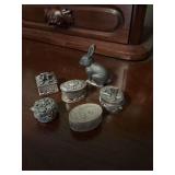 Assortment of 5 pewter miniature boxes and one rabbit