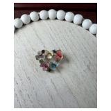 Vintage multicolored Enamel and Rhinestone flower heart shaped brooch. Austria