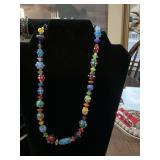 Vintage Venetian style necklace with multicolored glass beads 20 inches