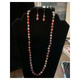 Vintage 24” Millefiori glass bead necklace and dangle earrings set.