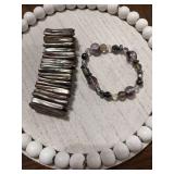 Silver and grey tone Abalone and beaded bracelets