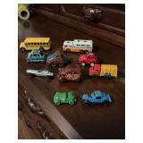 Variety of vintage collectible cars and buses. Hallmark Wallace Berry., matchbox, hot wheels, mattel￼, monopoly and others. Assortment Of (9)