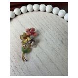 Vintage enameled and rhinestone floral brooch.  Austria