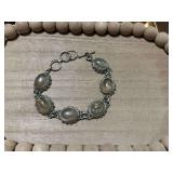 Vintage Sterling silver moonstone filigree Link bracelet.